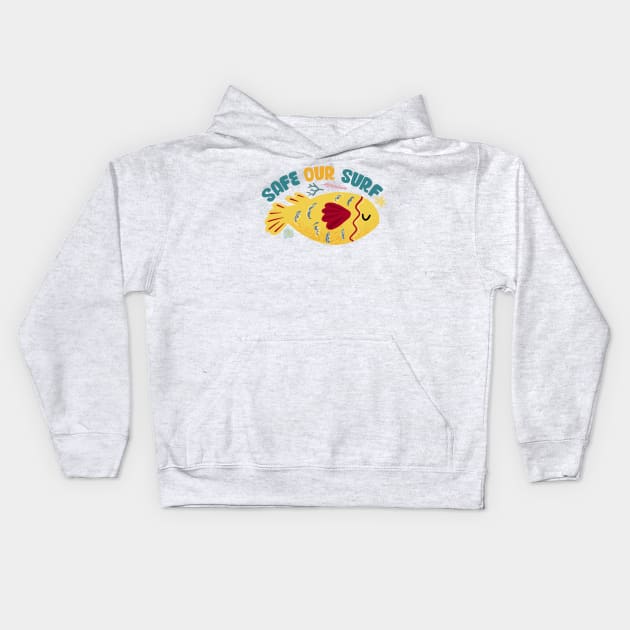 Safe our Surf quote with cute sea animal fish, starfish, coral and shell Kids Hoodie by jodotodesign